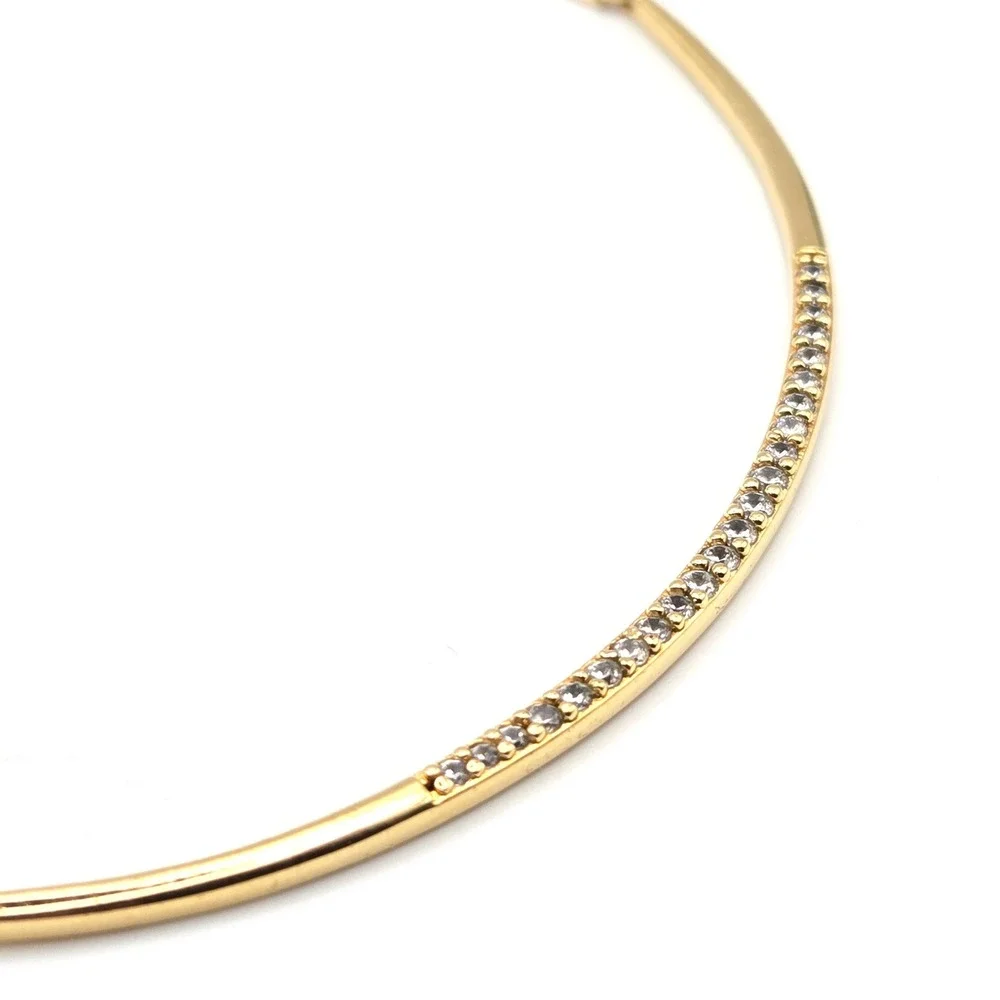 Stella & Dot Gold‎ Tone Delicate Curved Bar Necklace with Pave Crystal Accents